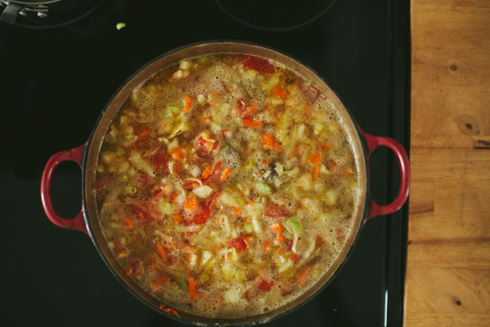 vegetable soup with mini meatballs