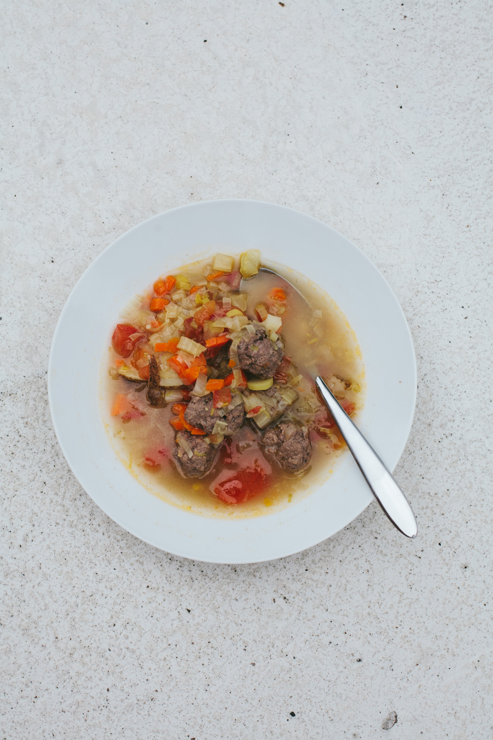 vegetable soup with mini meatballs