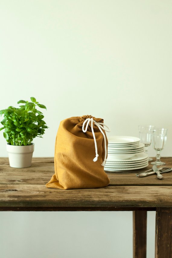 mustard yellow bread bag made of linen