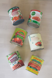 A comparison of four cans of tomatoes in homemade tomato sauce / Go Eat Your Bread with Joy