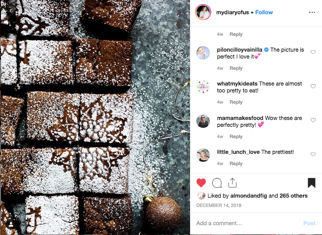 Wonderful gingerbread brownie recipe posted to Instagram -- a screenshot included in this month's inspiration list at Go Eat Your Bread with Joy!
